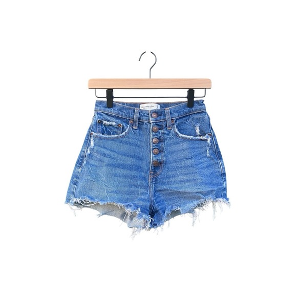 Abercrombie & Fitch Pants - Abercrombie Curve Love Hi Rise Mom Shorts 25 0 Blue Denim Button Fly Distressed